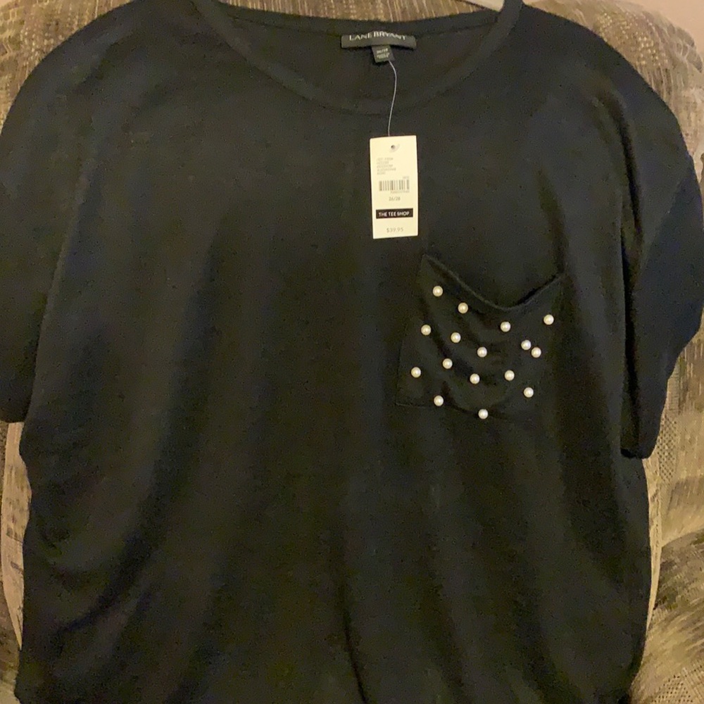 Brand New!  Soft, black, pearl-embellished top 🖤